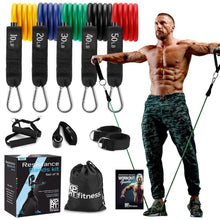 Load image into Gallery viewer, XPRT Fitness 11-piece resistance bands set complete home gym kit multicolor