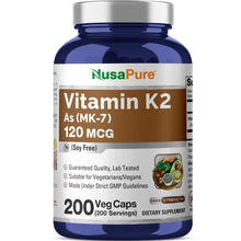 Load image into Gallery viewer, NusaPure Vitamin K2 MK-7 120 mcg – 200 Vegan Capsules