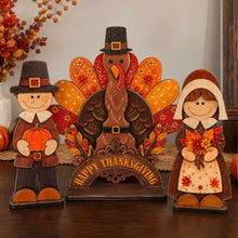 Load image into Gallery viewer, Thanksgiving Wooden Tabletop Decor Set of 3 - Pilgrims & Turkey