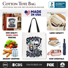 Load image into Gallery viewer, Spooky Summer Skeleton Tote Bag, Snarky Halloween Gift Shopper for Coffee and Horror Fanatics