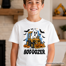 Load image into Gallery viewer, Boo Dozer Kids T-Shirt, Funny Halloween Construction Vehicle Tee for Youth Boys