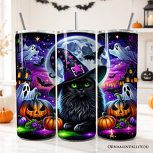 Load image into Gallery viewer, Black Cat Witch 20oz Personalized Tumbler With Lid and Stainless Steel Straw, Spooky Halloween Gift Cup