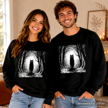 Load image into Gallery viewer, Haunted Forest Black Cat Sweatshirt, Spooky Halloween Night Sweater