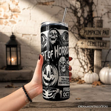 Load image into Gallery viewer, Night of Horrors Retro Halloween 20oz Personalized Tumbler With Lid and Stainless Steel Straw, Vintage Spooky Poster Gift Cup