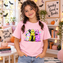 Load image into Gallery viewer, Kids Colorful Ghosts and Black Cats T-Shirt, Neon Halloween Spooky Season Youth Tee