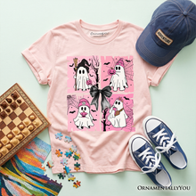 Load image into Gallery viewer, Kids Pink Halloween Ghost T-Shirt, Coquette Spooky Season Tee for Youth