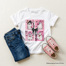 Load image into Gallery viewer, Kids Pink Halloween Ghost T-Shirt, Coquette Spooky Season Tee for Youth