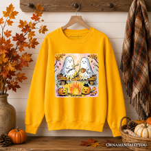 Load image into Gallery viewer, Cozy Campfire Ghosts Sweatshirt, Fall Halloween Pumpkin Sweater