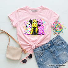 Load image into Gallery viewer, Kids Colorful Ghosts and Black Cats T-Shirt, Neon Halloween Spooky Season Youth Tee
