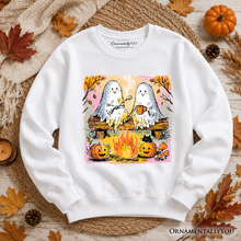 Load image into Gallery viewer, Cozy Campfire Ghosts Sweatshirt, Fall Halloween Pumpkin Sweater