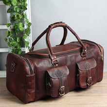 Load image into Gallery viewer, Full Grain Goat Leather Vintage Dark Brown Weekender Duffle Bag Carry On 24 Inch