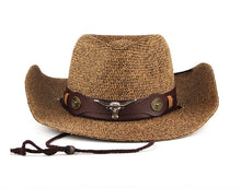 Load image into Gallery viewer, Handcrafted Western Cowboy Straw Hat Bell Crown Curling Brim Festival Hat