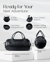 Load image into Gallery viewer, Luxury Genuine Leather Travel Duffel 22 Inch Hidden AirTag Pocket Weekend Bag