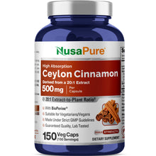 Load image into Gallery viewer, NusaPure Ceylon Cinnamon Extract 500mg – 150 Vegan Capsules