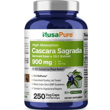 Load image into Gallery viewer, NusaPure Cascara Sagrada Extract 900mg – 250 Vegan Capsules