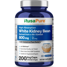 Load image into Gallery viewer, NusaPure White Kidney Bean Extract 800 mg – 200 Vegan Capsules