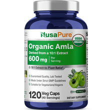 Load image into Gallery viewer, NusaPure Organic Amla 10:1 Extract 600 mg – 120 Vegan Capsules