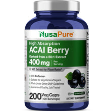 Load image into Gallery viewer, NusaPure Acai Berry Extract 400mg – 200 Vegan Capsules