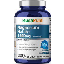 Load image into Gallery viewer, NusaPure Magnesium Malate 1350mg per serving, 200 vegan capsules bottle front view