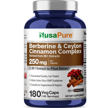 Load image into Gallery viewer, NusaPure Berberine with Ceylon Cinnamon 250 mg – 180 Capsules