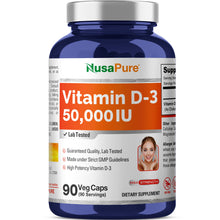 Load image into Gallery viewer, NusaPure Vitamin D3 50,000 IU – 90 Vegetarian Capsules