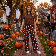Load image into Gallery viewer, Women's Halloween Pants - Leopard, Ghost & Pumpkin Print