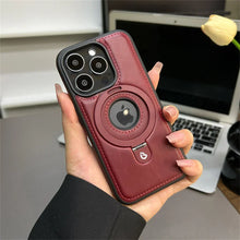 Load image into Gallery viewer, Brown Leather MagSafe-Compatible iPhone Case with Ring Stand