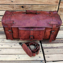 Load image into Gallery viewer, The Harrison Duffel Full Grain Goat Leather Travel Bag 24 28 Inch Carry On Brown