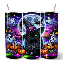 Load image into Gallery viewer, Black Cat Witch 20oz Personalized Tumbler With Lid and Stainless Steel Straw, Spooky Halloween Gift Cup