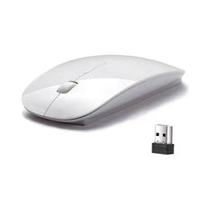 Load image into Gallery viewer, White wireless mouse with USB receiver on a white background