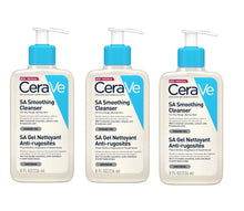 Load image into Gallery viewer, Three bottles of CeraVe SA Smoothing Cleanser on a white background