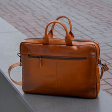 Load image into Gallery viewer, camel brown leather office bag 15 inch laptop