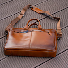 Load image into Gallery viewer, camel leather laptop shoulder bag