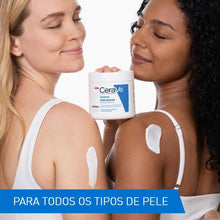 Load image into Gallery viewer, Two women with CeraVe moisturizer on their backs, with a jar of CeraVe cream held between them.
