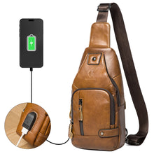 Load image into Gallery viewer, genuine leather usb chest bag for men
