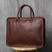 Load image into Gallery viewer, leather briefcase with back zip pocket for iPad