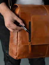 Load image into Gallery viewer, leather crossbody bag with front zipper pocket