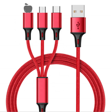 Load image into Gallery viewer, StitchGreen Nylon braided 10ft 3 in 1 usb 3.0 charger cable micro usb 8pin type C fast charging data cable for mobile phone