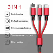 Load image into Gallery viewer, StitchGreen Nylon braided 10ft 3 in 1 usb 3.0 charger cable micro usb 8pin type C fast charging data cable for mobile phone