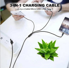 Load image into Gallery viewer, StitchGreen Nylon braided 10ft 3 in 1 usb 3.0 charger cable micro usb 8pin type C fast charging data cable for mobile phone