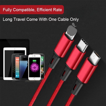 Load image into Gallery viewer, StitchGreen Nylon braided 10ft 3 in 1 usb 3.0 charger cable micro usb 8pin type C fast charging data cable for mobile phone