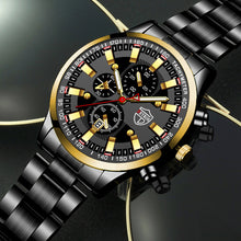 Load image into Gallery viewer, mens luminous quartz watch black gold mineral glass