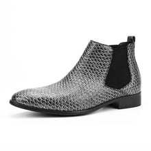 Load image into Gallery viewer, mens snake print silver ankle boots buy online USA