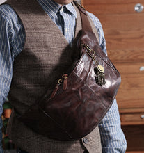 Load image into Gallery viewer, mens vintage leather waist crossbody bag