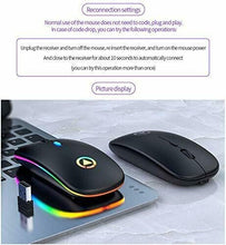 Load image into Gallery viewer, Black gaming mouse with RGB lighting on a laptop keyboard, accompanied by text on reconnection settings.