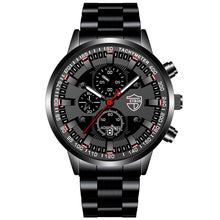 Load image into Gallery viewer, stainless steel quartz watch black silver fold buckle