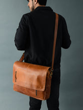 Load image into Gallery viewer, tan leather crossbody bag with brass hardware