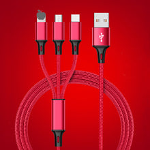 Load image into Gallery viewer, StitchGreen Nylon braided 10ft 3 in 1 usb 3.0 charger cable micro usb 8pin type C fast charging data cable for mobile phone