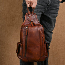 Load image into Gallery viewer, vintage leather sling bag men black light brown