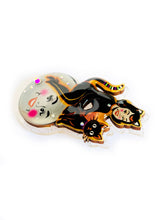 Load image into Gallery viewer, Retro Halloween Cat &amp; Crescent Moon Statement Brooch
